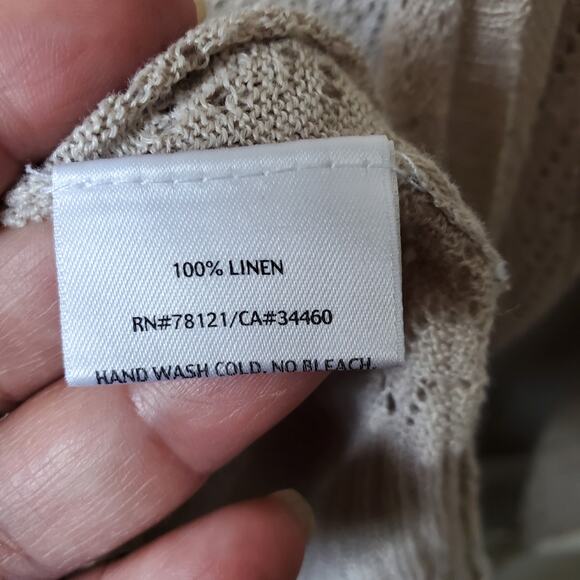 Women Eileen Fisher Beige Linen Pointelle Knit Cardigan XS Beach Coastal Neutral - Picture 5 of 10